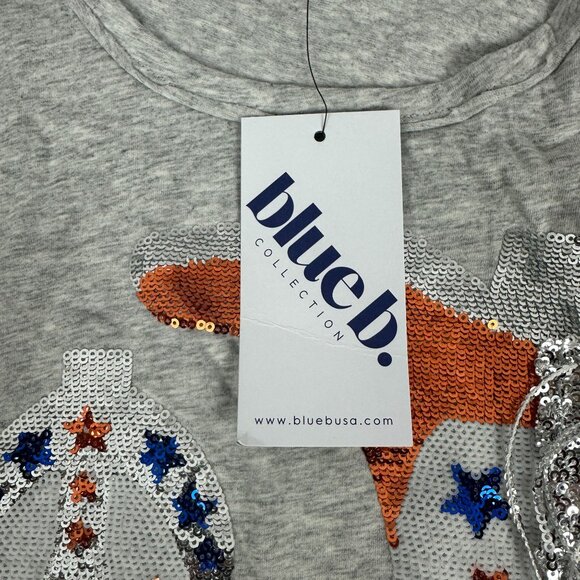 Blue B. Collection Heather Grey Sequin Cowboy Boots Fringe Tee Size Small - Picture 5 of 6